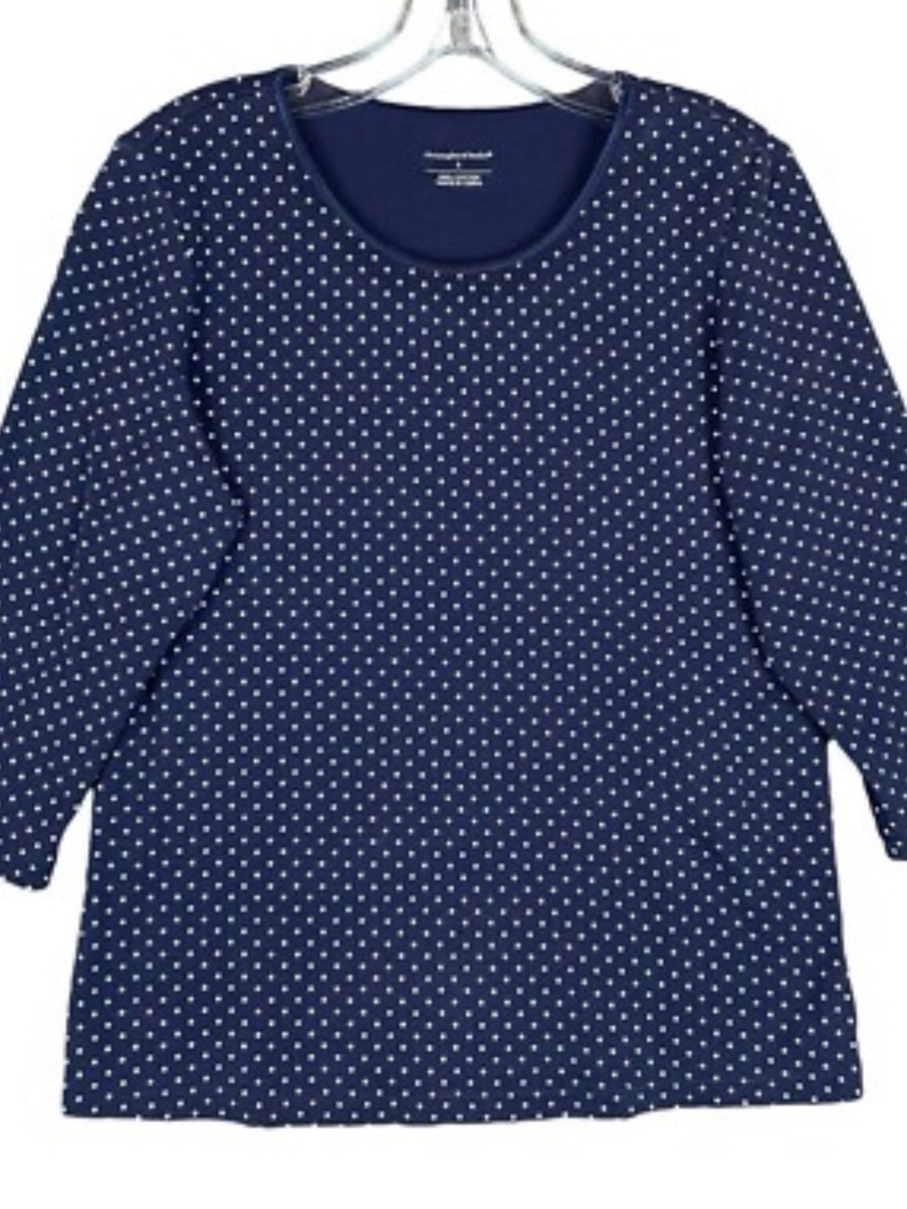 CJ Banks Navy and White Polka Dot Long Sleeve Top